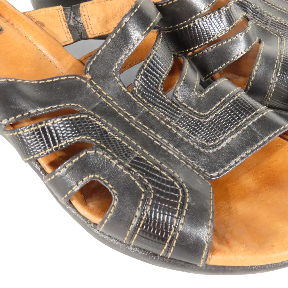 CLARKS ARTISAN Sandalias de Cuero Negro TACÓN DE CUÑA BAJA Zapatos sin cordones 8 M Foto 2 de 4