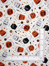 Halloween Pumpkin Skull Candy Fabric By The Yard Paranormal Cotton by Studio E