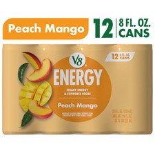 V8 Energy Peach Mango 8oz Can 12 Pack Lata