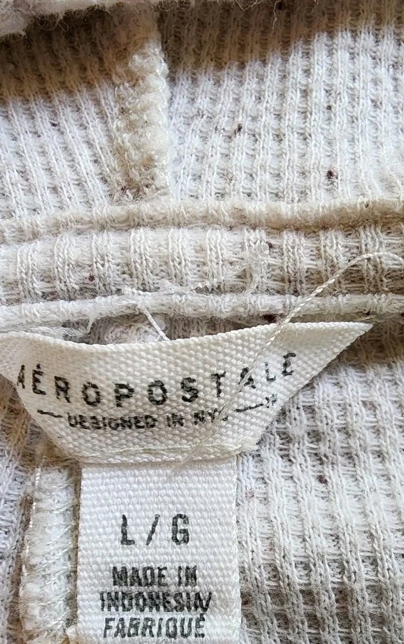 OFF WHITE Cardigan Aeropostale L felpa con cappuccio waffle maglia accogliente strati minimalista avorio crema