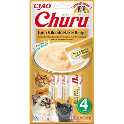 INABA Churu Tuna with bonito flakes Thunfisch und Bonitoflocken für Katzen 4x14g