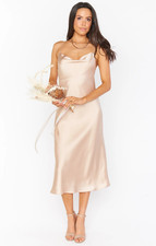 Show Me Your Mumu Verona Cowl Neck Midi Dress Sz Small Champagne Luxe Satin Y2K