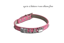 Pet Dog Cat Personalize Customize Collar Bling Rhinestone Name Croc PU Leather