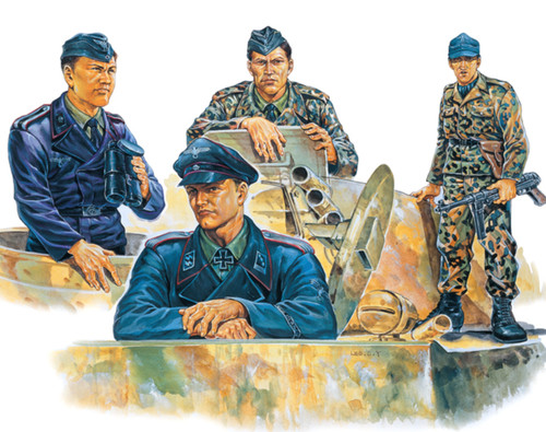 Academy 1:35 (No Box) WWII German Tank Crew 4 Figure Set Model Kit AA317N