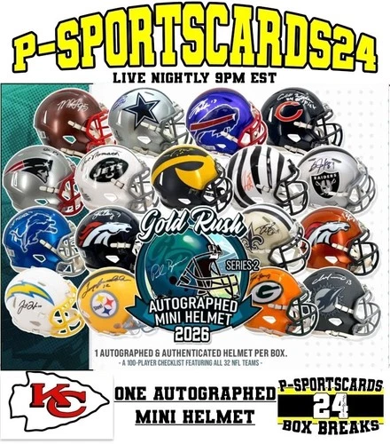 KANSAS CITY CHIEFS 2026 GOLD RUSH SIGNED NFL FOOTBALL MINI HELMET LIVE SUNDAY