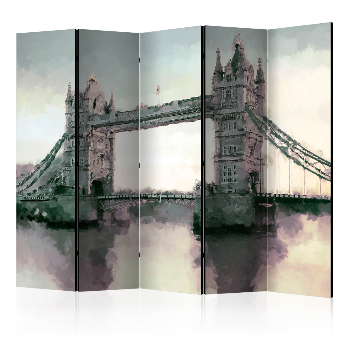 Paravent 5 volets Victorian Tower Bridge 172x225 cm en bois massif