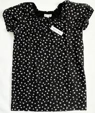 ALEX MILL Rose Dress Black Floral Lined Short Sleeve Cotton & Silk Womens S  NEW