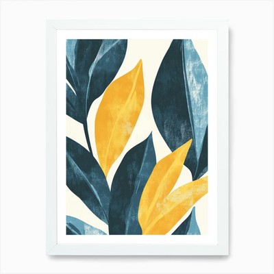 Blaue und gelbe Blätter Leinwanddruck gerahmt Wandbild Poster Leinwanddruck Bild