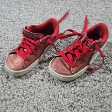 PUMA Basket Holiday Glitz Girls Sneakers Red Glitter Size 8