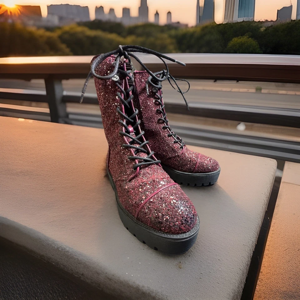 BOTAS DE COMBATE GRUESAS PARA MUJER MICHAEL KORS BRYCE SUELA CON ASA COLOR BAYA OSCURA TALLA 8M Foto 2 de 4