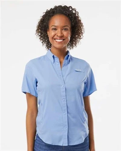 NUEVA Camisa Columbia Tamiami II Para Mujer Talla PEQUEÑA Manga Corta Gorra Blanca Azul PFG