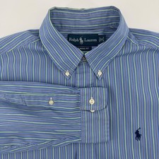 Ralph Lauren Mens 16 Classic Fit Striped Button Down Shirt Long Sleeve Blue