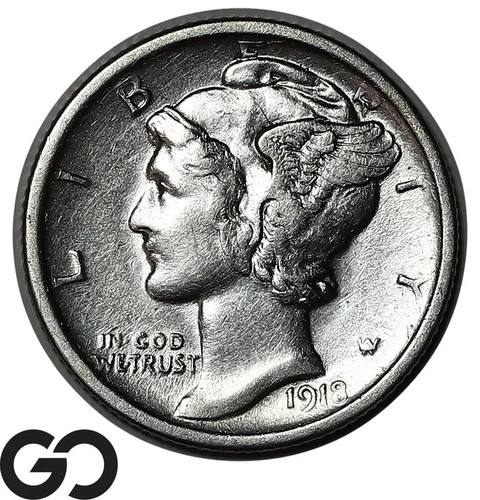 1918-D Mercury Dime, Choice XF Better Date Denver Issue