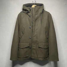Express Mens Water-Resistant Hooded Pea Coat XS Olive Wool Blend New