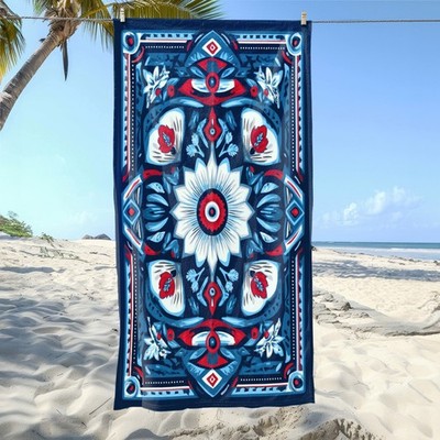 1pc a Detailed Blue Mandala Beach Towel - Made from Soft, Highly Absorbent Mic