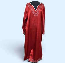Anthony Richards Women s Size 1X Satin Housedress Muumuu Red Embroidered flaw