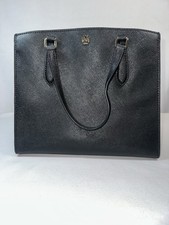 Tory Burch Robinson Black Saffiano Leather Tote Bag Handbag Purse Gold Logo