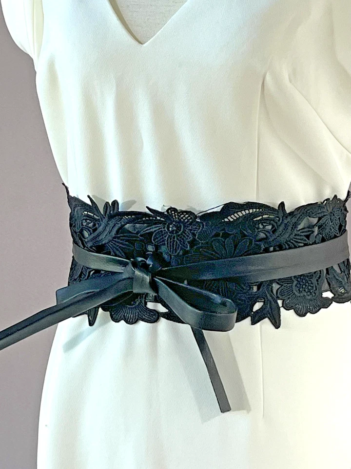 Women  Belt  Hollow Black Floral Wide Corset Faux Leather Strap  Waistband - Image 4 of 4