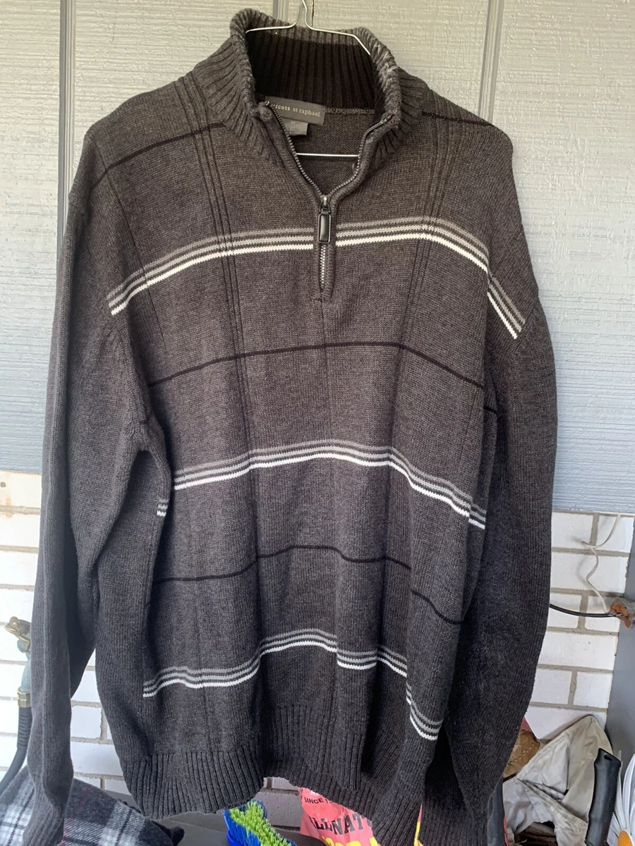 tricots st. raphael mens sweater 1 4 zip XL stripes gray black