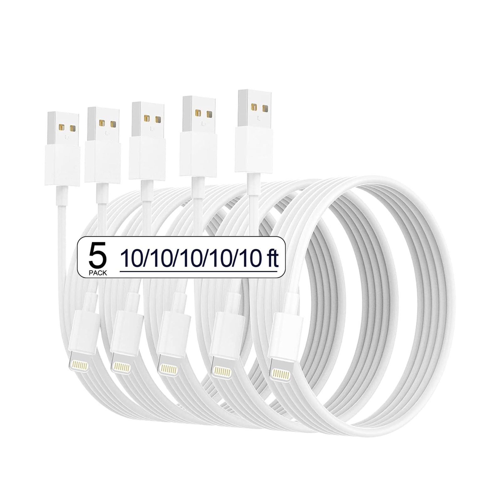 Estbuc [Apple MFi Certified 5pack 10FT Long Lightning Cable Fast Charging Hig...-image