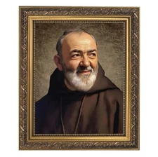 Saint Padre Pio Framed Print, Under Glass With Gold Finish Frame, 12.5" High