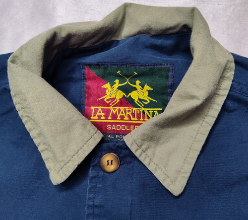 VTG LA MARTINA Men Large Blue 100% Cotton Long Sleeve Polo Chore Jacket - Picture 9 of 19