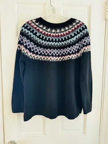 Maglione Girocollo J. Jill Taglia M Petite Nero Multicolore Fair Isle Misto Cotone - Foto 2 di 9