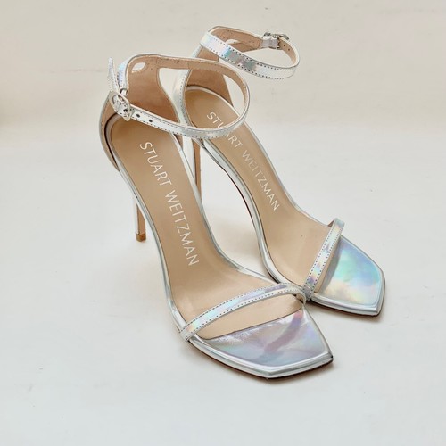 Stuart Weitzman Nudistcurve Ankle Strap Sandal Metallic Leather High Heel Pumps - Picture 10 of 15