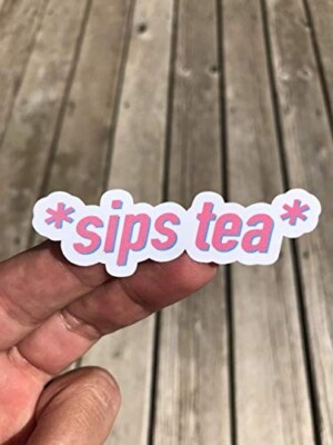 Pink Sips tea Sticker Water Bottle Laptop Notebook Vinyl Decal Sticker