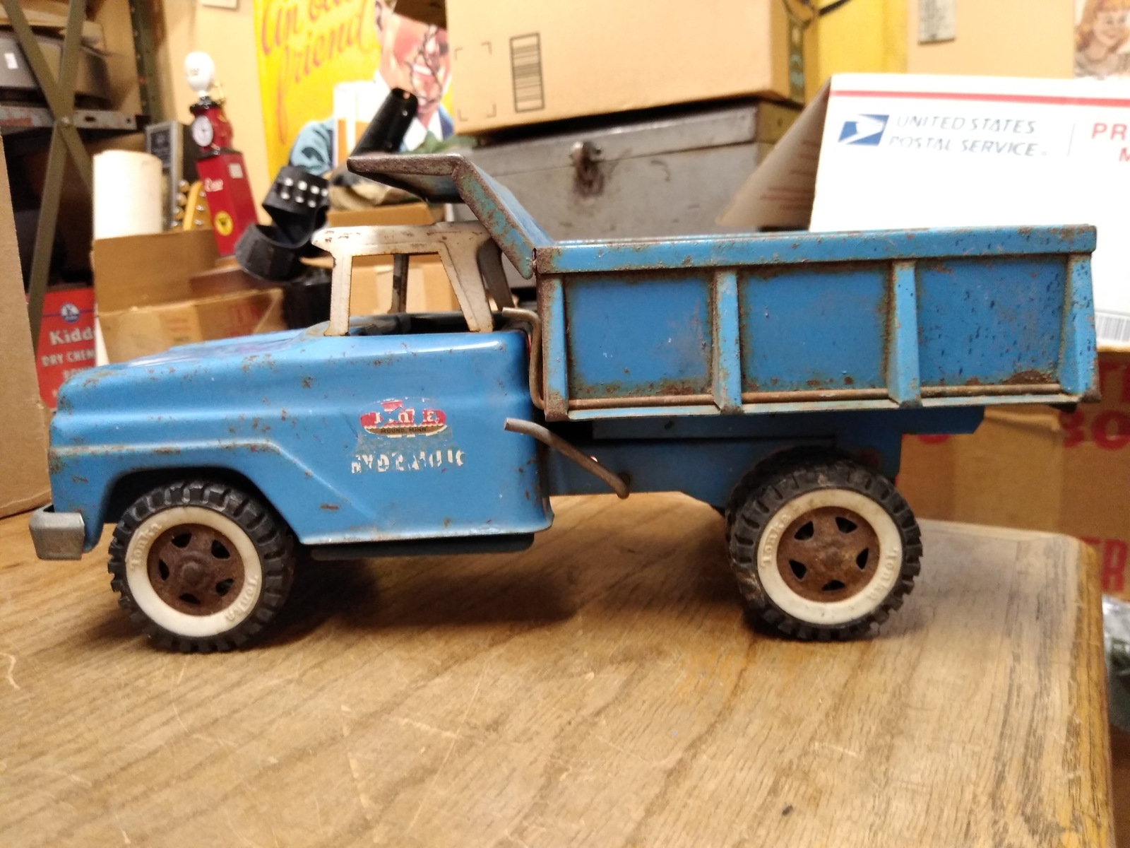 Vtg 1960's Tonka Hydraulic Ford Dump Truck Blue White Pressed Steel