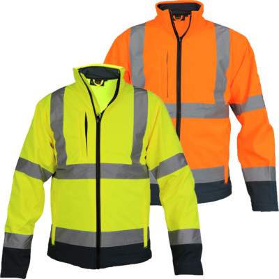 High Vis 2-farbige Softshelljacke mit durchgehendem Reißverschluss S-5XL Hi Viz reflektierend NEU