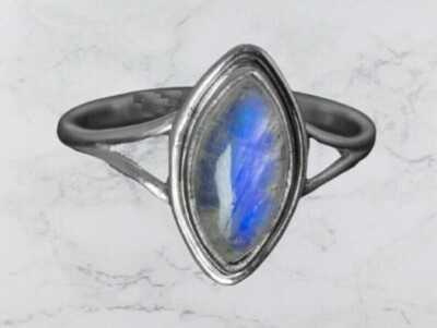 Rainbow Moonstone Ring Sterling Silver Band Handmade Women Valentine Jewelry