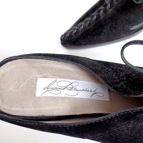 Diana Broussard Womens Shoes Pointy Black Italian Leather Suede Heels Lace Toe - Picture 11 of 19
