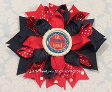 Lil Texans Fan Red Navy Bottle Cap Loopy Hair Bow 4"