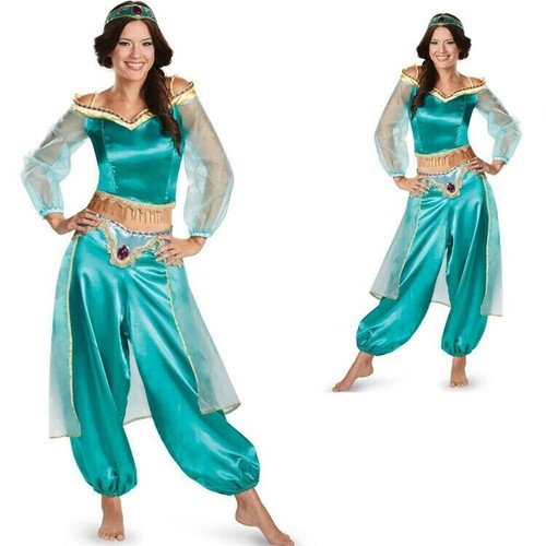 Damen Weihnachten Aladdin Prinzessin Jasmin Anzug Grün Karneval Cosplay Kostüme - Bild 2 von 6