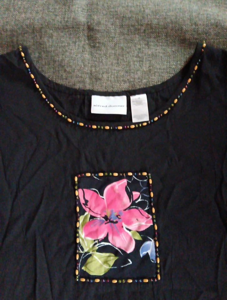 Camisa 20W Nueva Mujer Alfred Dunner Tank Negra Top Con Cuentas Y Flor Foto 2 de 4