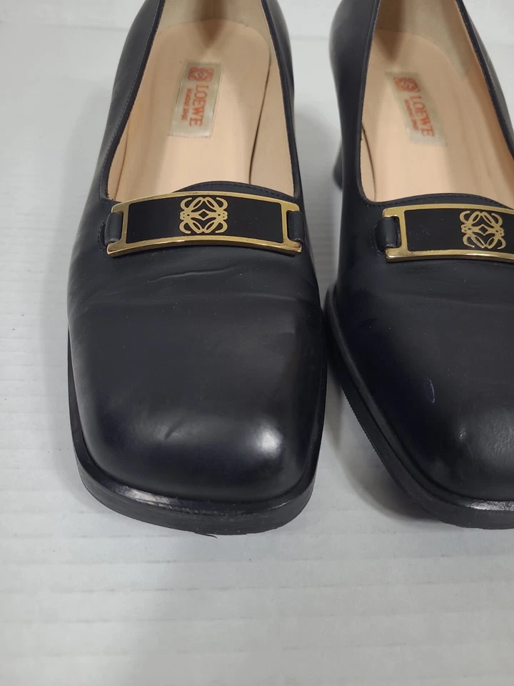 Zapatos de tacón mocasín vintage LOEWE monograma tacón bloque para mujer talla 38 talla 8 Foto 3 de 4