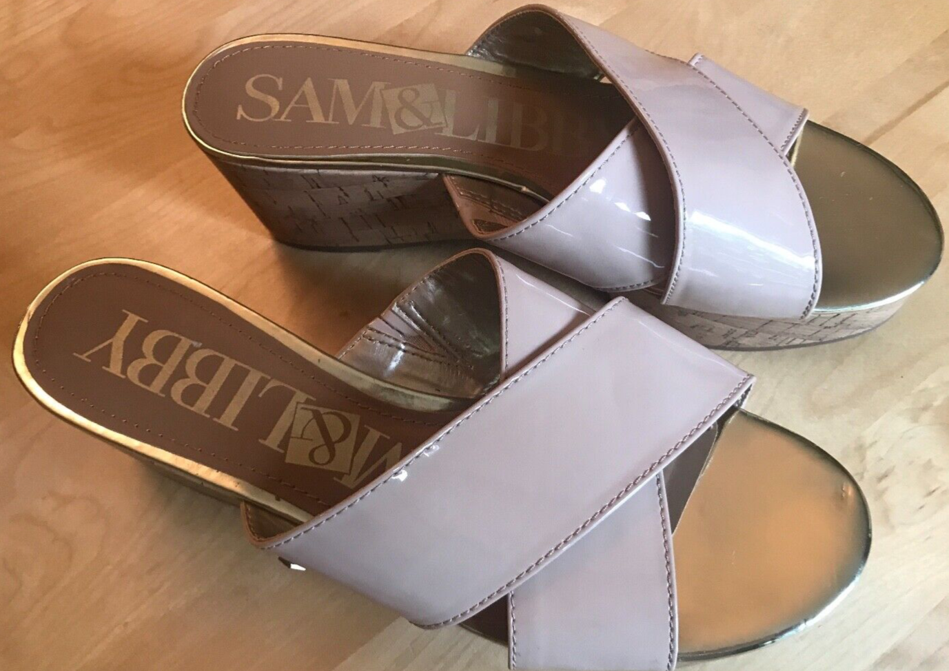 APL SAM & LIBBY ZEPPA IN SUGHERO MARRONE TALPA BLUSH VERNICE CINTURINO INCROCIATO TAGLIA 10