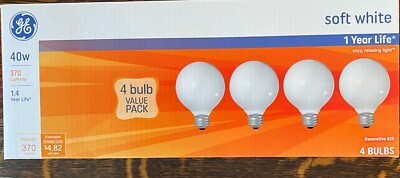 GE 40-Watt G25 SOFT WHITE Globe Light w/Standard Medium Base 40G25W 4 PACK