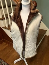 Eivissa Faux Fur & Cream Reversible Vest Women’s Size XL Zip Closure Pockets