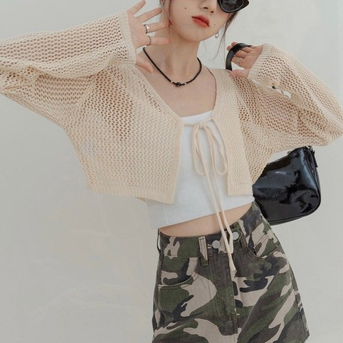 Women Summer Cropped Lace Shrug Hollow Out Long Sleeve Shawl Bolero Cardigan Top - Bild 5 von 17