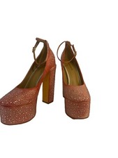Prom Crystal Square Toe Chunky Heel Ankle Strap Pumps