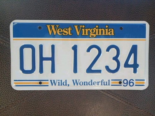 Vintage West Virginia 1996 Tin License Plate TAG # OH 1234 State Wild, Wonderful