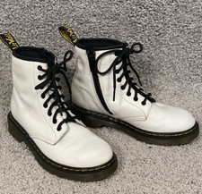 Dr. Martens 1460J Combat Boots Youth Size 2 White Leather Lace Up Side Zip READ