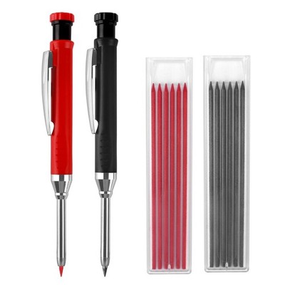 2 Pack Carpenter Pencils Mechanical With 12 Refills Builtin Sharpener Deep Hole