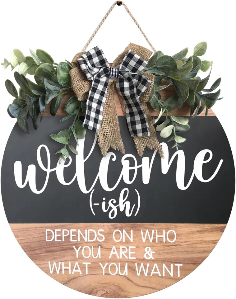 Welcome Sign for Front Door-Round Wood Wreaths Farmhouse Wood Door Hanger for... - Image 4 of 4