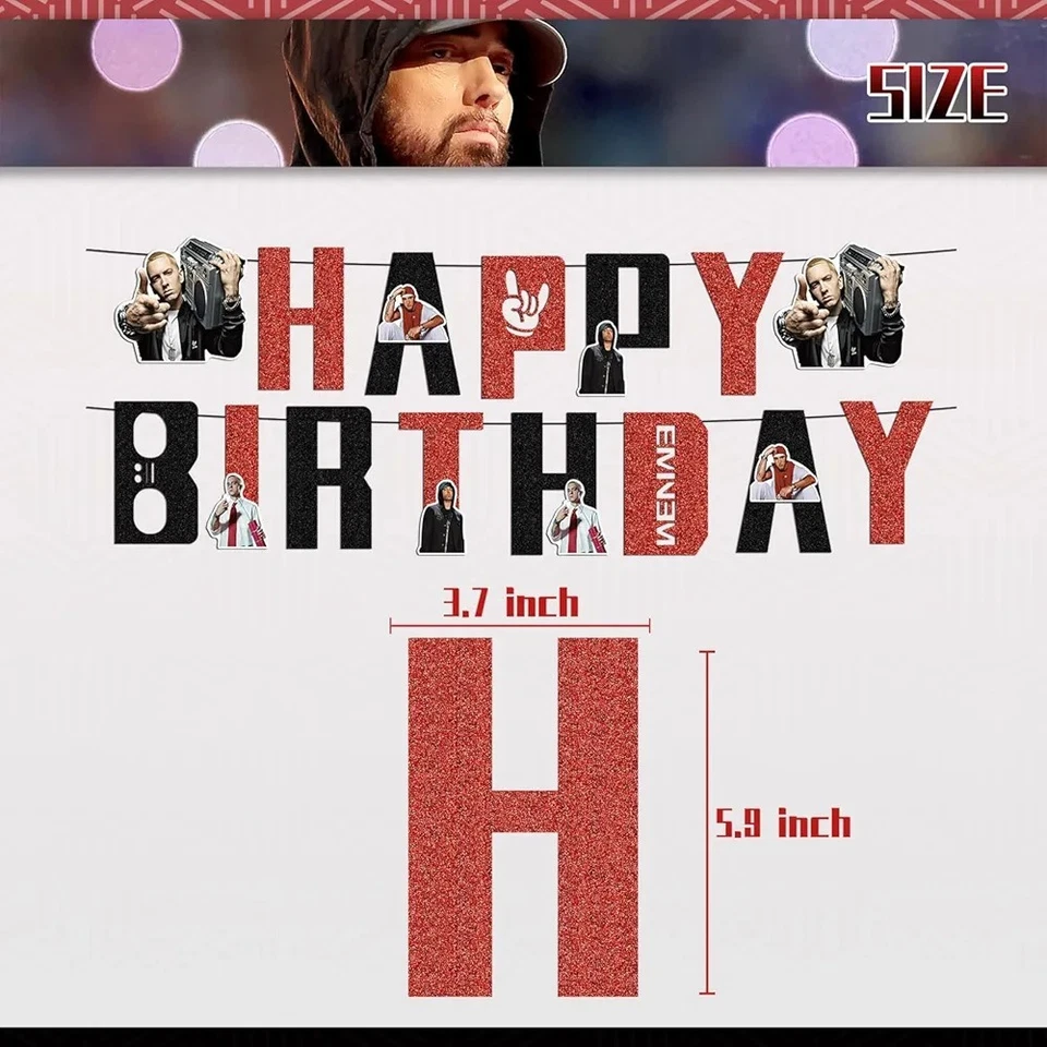 Suministros de fiesta de cumpleaños temáticos de rapero - Decoraciones de fiesta de cumpleaños Eminem Foto 4 de 4