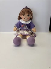 Delton Brown Yarn Hair, Brown Eyes, Purple & White Floral Outfit  Cloth Doll 14”