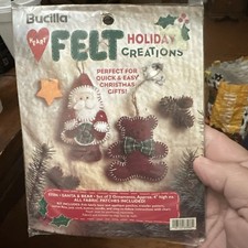 Bucilla Heart felt ornaments kit  SANTA  BEAR Christmas 83586 4" high each