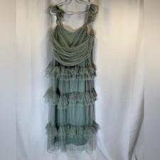 Lulus Pure Radiance Sage Brush Mesh Swiss Dot Tierred Maxi Dress 2X